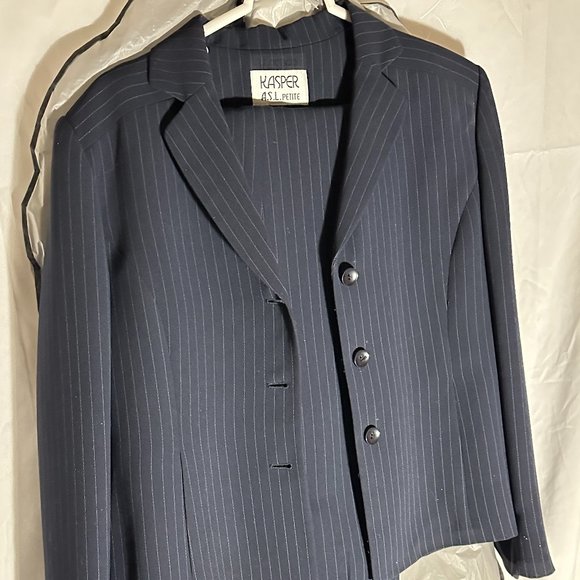 Kasper Women's Suit - A.S.L. Petite - 12P - Navy Blue - Pin Stripped - Picture 1 of 16
